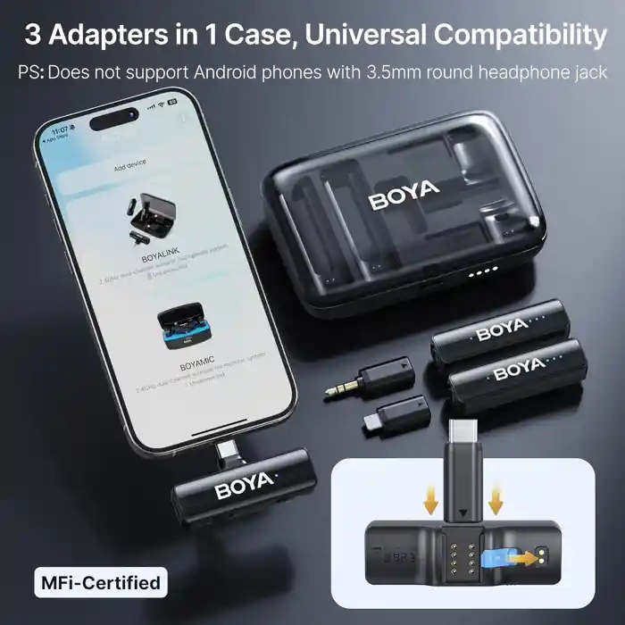 BOYA BOYALINK 2 Wireless Lavalier Microphone for iPhone Camera Android phone.